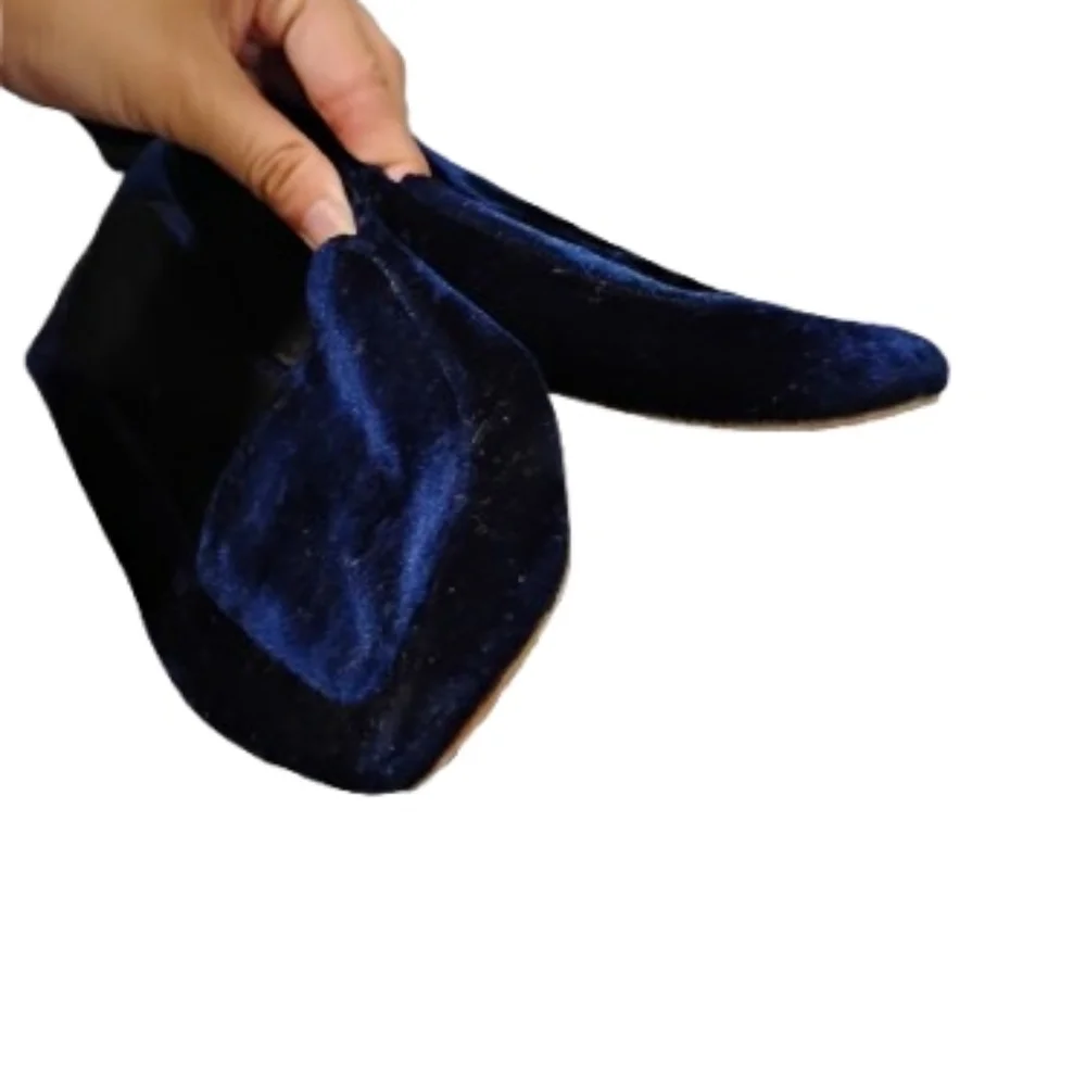 Tibi Navy Blue Velvet Cecil Loafers Sz 38.5